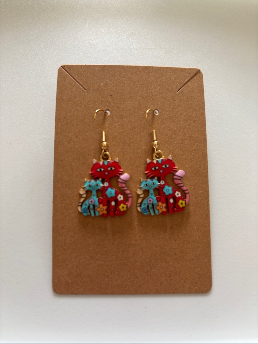 Fashion Jewelry Red Cat Floral Dangle Earrings